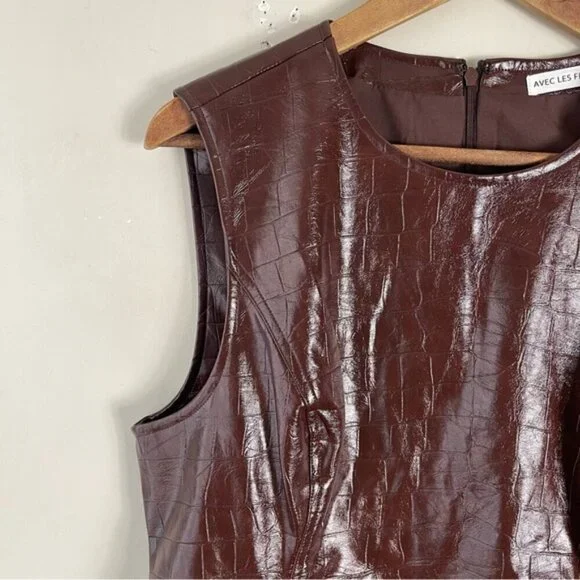 Avec Les Filles Women's Croc-Embossed Mini Dress Chocolate Brown Size 14 - Picture 10 of 16